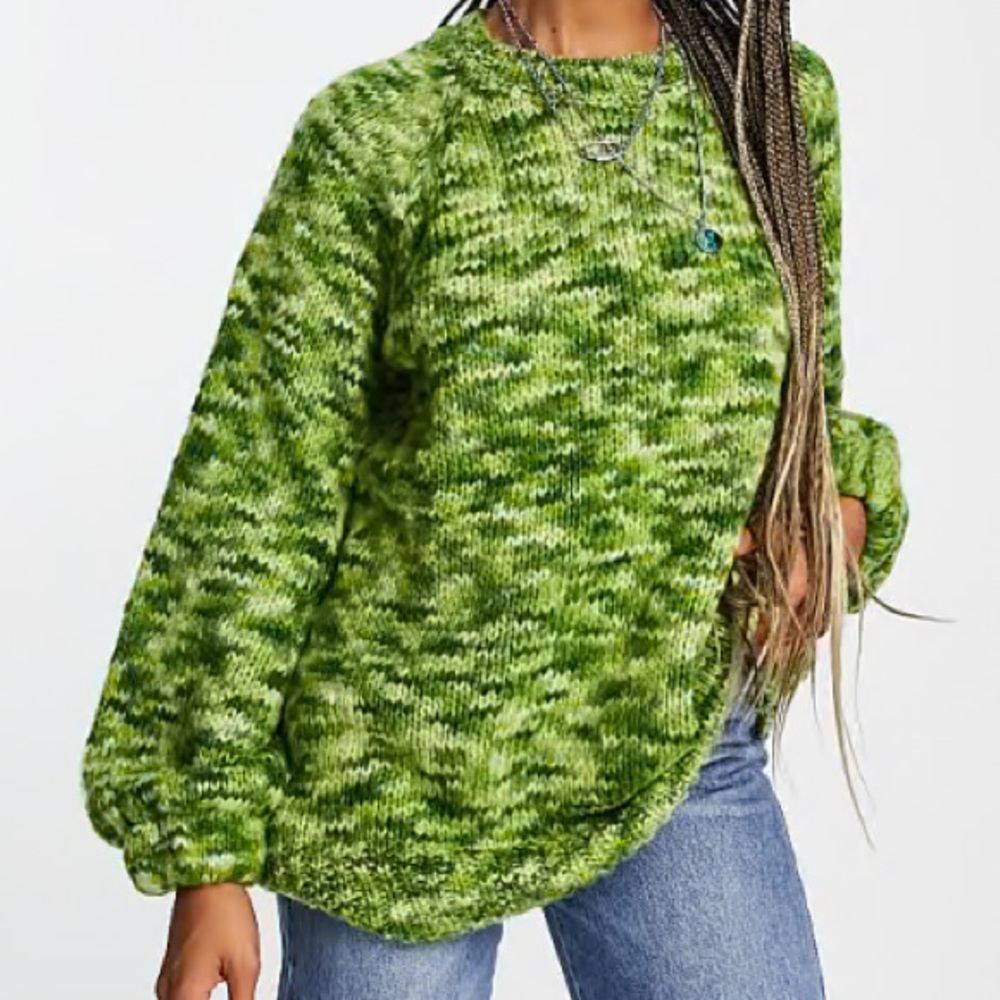 Topshop Green Marled Crewneck Sweater